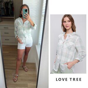 Lightweight Plaid Button-Up Top - Mint Green